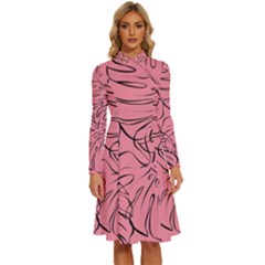 Pink Monstera Long Sleeve Shirt Collar A-line Dress by ConteMonfrey