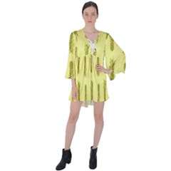 Yellow Pineapple V-neck Flare Sleeve Mini Dress by ConteMonfrey