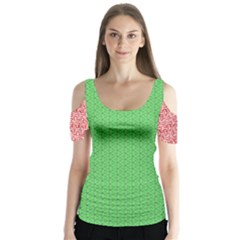  Spooky Pink Green Halloween  Butterfly Sleeve Cutout T-Shirt 