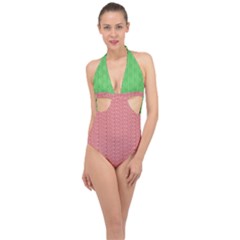  Spooky Pink Green Halloween  Halter Front Plunge Swimsuit