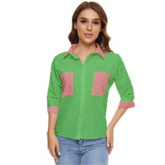  Spooky Pink Green Halloween  Women s Quarter Sleeve Pocket Shirt