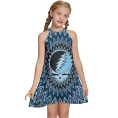 Grateful Dead Butterfly Pattern Kids  Halter Collar Waist Tie Chiffon Dress by Bedest