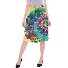 Grateful Dead Bears Tie Dye Vibrant Spiral Midi Beach Skirt by Bedest