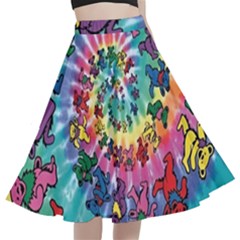 Grateful Dead Bears Tie Dye Vibrant Spiral A-line Full Circle Midi Skirt With Pocket by Bedest