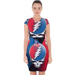 Grateful Dead Big Skull Capsleeve Drawstring Dress  by Bedest