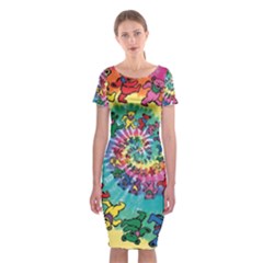 Grateful Dead Bears Tie Dye Vibrant Spiral Classic Short Sleeve Midi Dress by Bedest