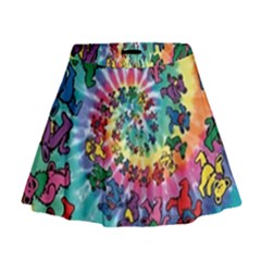 Grateful Dead Bears Tie Dye Vibrant Spiral Mini Flare Skirt