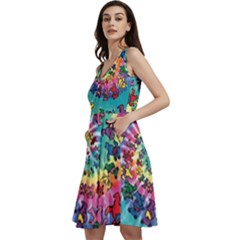 Grateful Dead Bears Tie Dye Vibrant Spiral Sleeveless V-neck Skater Dress With Pockets by Bedest