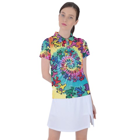 Grateful Dead Bears Tie Dye Vibrant Spiral Women s Polo T-shirt by Bedest