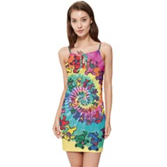 Grateful Dead Bears Tie Dye Vibrant Spiral Summer Tie Front Dress