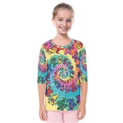 Grateful Dead Bears Tie Dye Vibrant Spiral Kids  Quarter Sleeve Raglan T-shirt