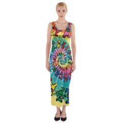Grateful Dead Bears Tie Dye Vibrant Spiral Fitted Maxi Dress by Bedest