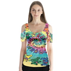 Grateful Dead Bears Tie Dye Vibrant Spiral Butterfly Sleeve Cutout T-shirt 