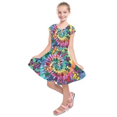 Grateful Dead Bears Tie Dye Vibrant Spiral Kids  Short Sleeve Dress by Bedest