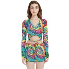 Grateful Dead Bears Tie Dye Vibrant Spiral Velvet Wrap Crop Top And Shorts Set