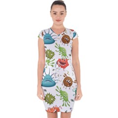 Dangerous Streptococcus Lactobacillus Staphylococcus Others Microbes Cartoon Style Vector Seamless P Capsleeve Drawstring Dress 