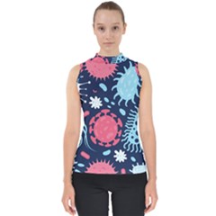 Seamless Pattern Microbes Virus Vector Illustration Mock Neck Shell Top