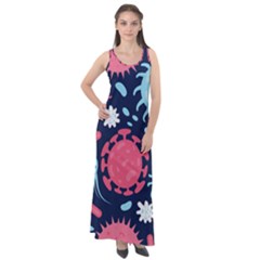 Seamless Pattern Microbes Virus Vector Illustration Sleeveless Velour Maxi Dress