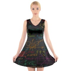 Mathematical Colorful Formulas Drawn By Hand Black Chalkboard V-neck Sleeveless Dress