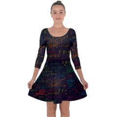 Mathematical Colorful Formulas Drawn By Hand Black Chalkboard Quarter Sleeve Skater Dress by Ravend