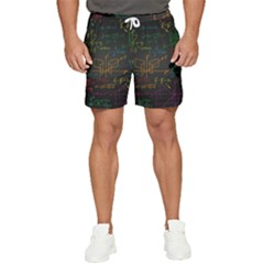 Mathematical Colorful Formulas Drawn By Hand Black Chalkboard Men s Runner Shorts by Ravend
