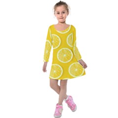 Lemon Fruits Slice Seamless Pattern Kids  Long Sleeve Velvet Dress