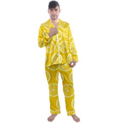 Lemon Fruits Slice Seamless Pattern Men s Long Sleeve Satin Pajamas Set by Ravend