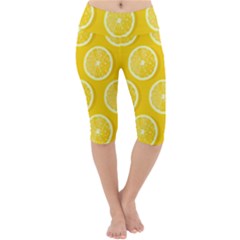 Lemon Fruits Slice Seamless Pattern Lightweight Velour Cropped Yoga Leggings by Ravend