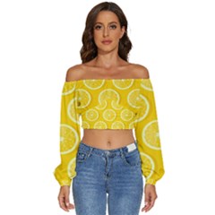 Lemon Fruits Slice Seamless Pattern Long Sleeve Crinkled Weave Crop Top by Ravend