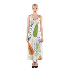 Seamless Tropical Pattern With Papaya Sleeveless Maxi Dress