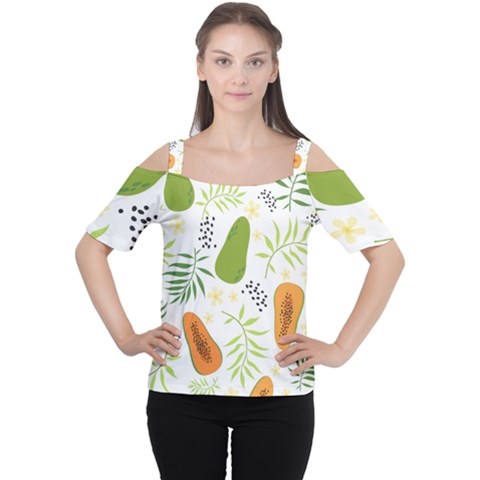 Seamless Tropical Pattern With Papaya Cutout Shoulder T-shirt by Ravend