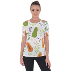 Seamless Tropical Pattern With Papaya Shoulder Cut Out Short Sleeve Top