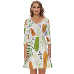 Seamless Tropical Pattern With Papaya Shoulder Cut Out Zip Up Dress by Ravend