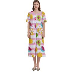 Tropical Fruits Berries Seamless Pattern Women s Cotton Short Sleeve Night Gown by Ravend