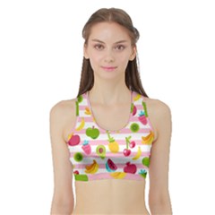 Tropical Fruits Berries Seamless Pattern Sports Bra With Border