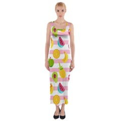 Tropical Fruits Berries Seamless Pattern Fitted Maxi Dress