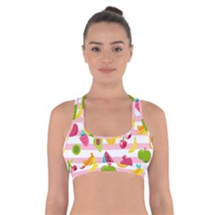 Tropical Fruits Berries Seamless Pattern Cross Back Sports Bra