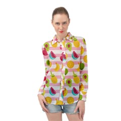 Tropical Fruits Berries Seamless Pattern Long Sleeve Chiffon Shirt