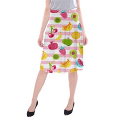 Tropical Fruits Berries Seamless Pattern Midi Beach Skirt by Ravend