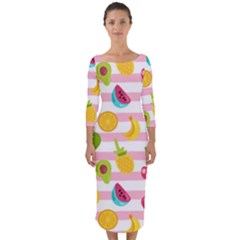 Tropical Fruits Berries Seamless Pattern Quarter Sleeve Midi Bodycon Dress by Ravend