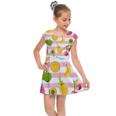 Tropical Fruits Berries Seamless Pattern Kids  Cap Sleeve Dress