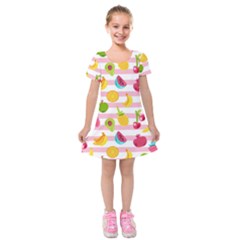 Tropical Fruits Berries Seamless Pattern Kids  Short Sleeve Velvet Dress