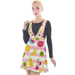 Tropical Fruits Berries Seamless Pattern Plunge Pinafore Velour Dress by Ravend