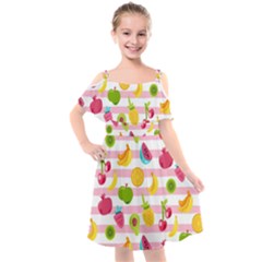 Tropical Fruits Berries Seamless Pattern Kids  Cut Out Shoulders Chiffon Dress by Ravend