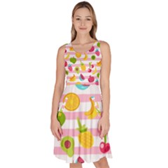 Tropical Fruits Berries Seamless Pattern Knee Length Skater Dress With Pockets