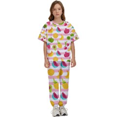 Tropical Fruits Berries Seamless Pattern Kids  T-shirt And Pants Sports Set