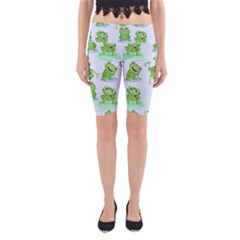 Cute Green Frogs Seamless Pattern Yoga Cropped Leggings