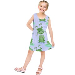 Cute Green Frogs Seamless Pattern Kids  Tunic Dress