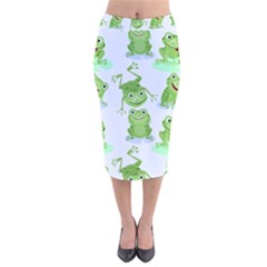 Cute Green Frogs Seamless Pattern Velvet Midi Pencil Skirt