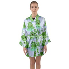 Cute Green Frogs Seamless Pattern Long Sleeve Satin Kimono